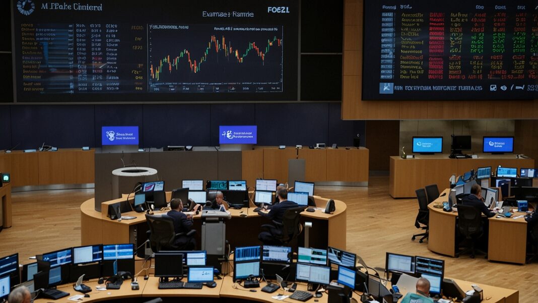 Traders celebrate on the floor of a major European stock exchange as market indices surge, reflecting renewed optimism after key policy changes and trade developments.