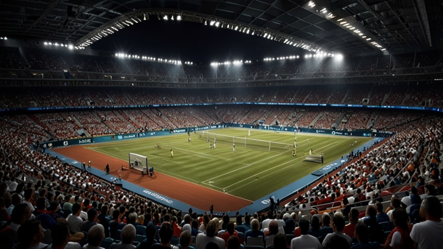 Exciting football and tennis scenes in Madrid, fans celebrating at stadiums and courts during a packed sports weekend