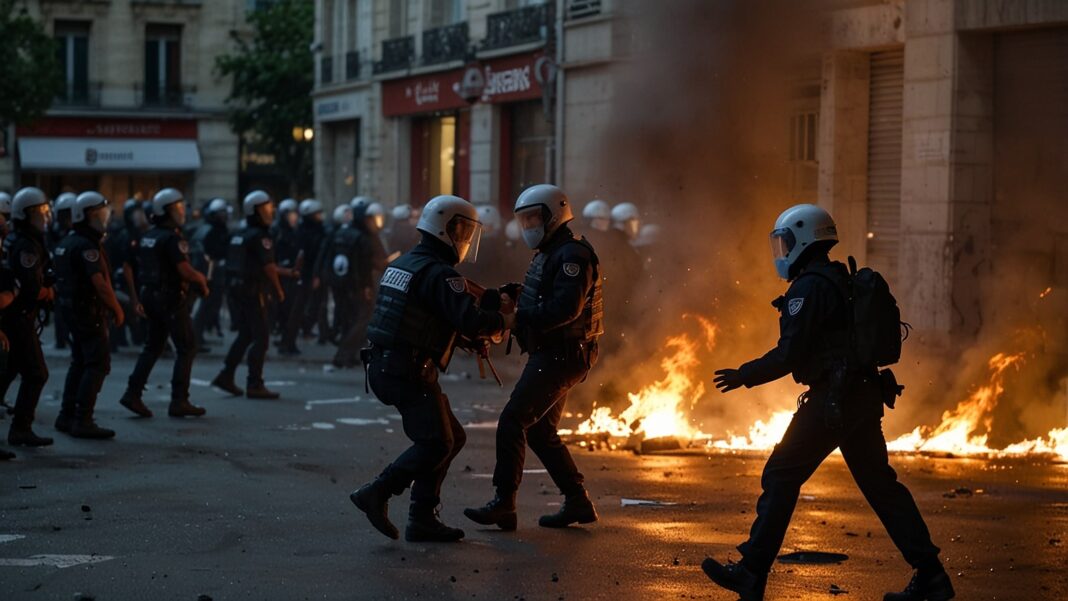 Protesters clash with police in Paris, France, on August 30, 2025, amid a political crisis sparked by a no-confidence vote against Prime Minister François Bayrou over austerity measures.